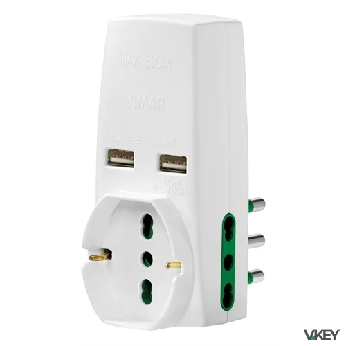 Adattatore S17+2P17/11+univ.+2USB bianco